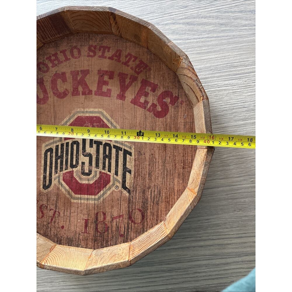 Ohio State Buckeyes Rustic Wooden Barrel Style Serving Tray College Licensed 16” - Picture 6 of 7